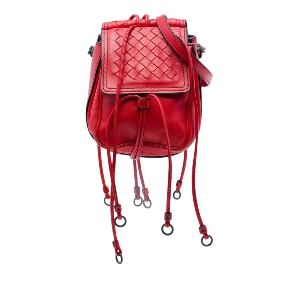 Bottega Veneta Nappa Intrecciato Double Sided Flap Crossbody Red Leather Very good - Front View