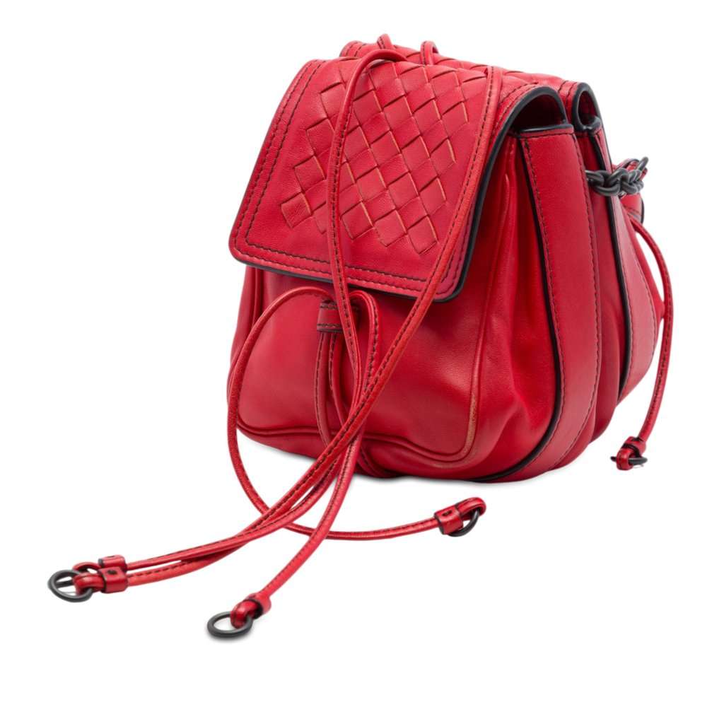 Bottega Veneta Nappa Intrecciato Double Sided Flap Crossbody Red Leather Very good - Back View