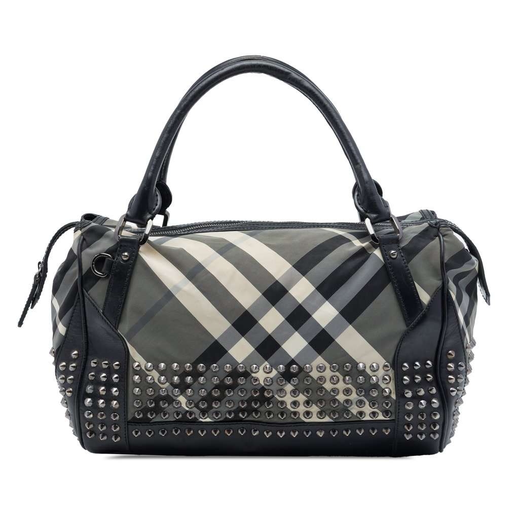 Burberry Studded Beat Check Nylon Satchel MultiColor Good - Front View