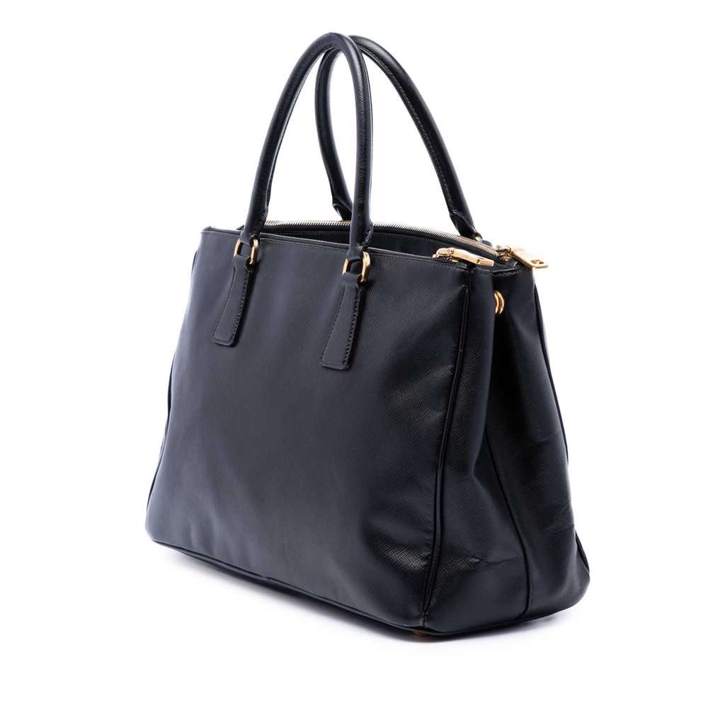 Prada Medium Saffiano Lux Galleria Double Zip Satchel Black Leather Good - Back View