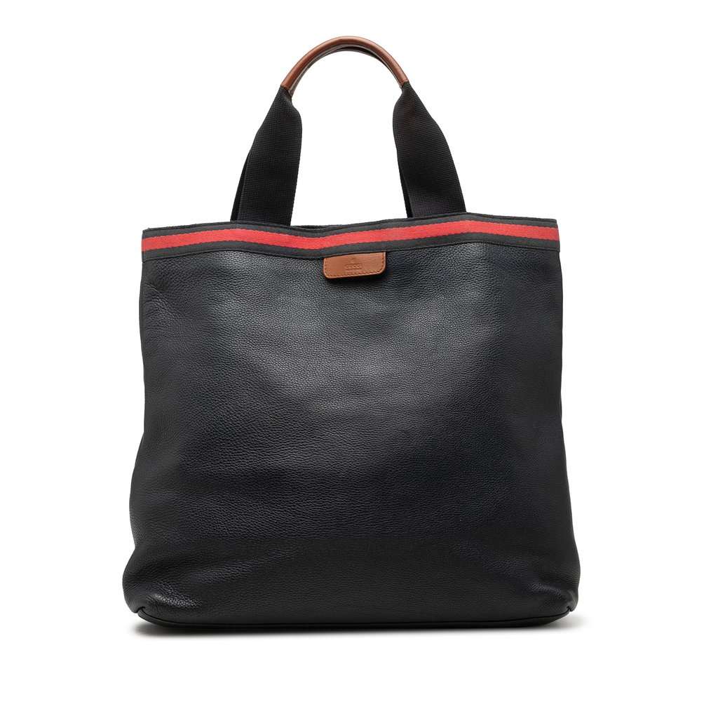 Gucci Calfskin Web Tote Black Leather Very good condition - Front View