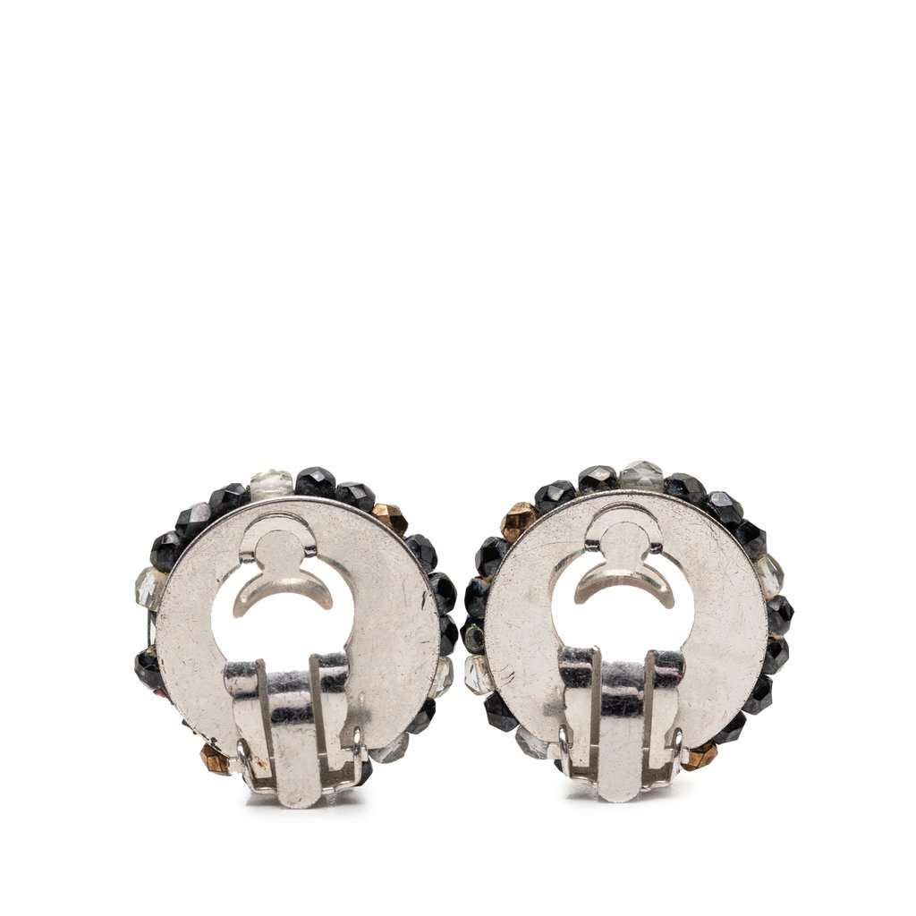 Chanel Beaded Round Clip On Earrings Black Very good condition - Back View