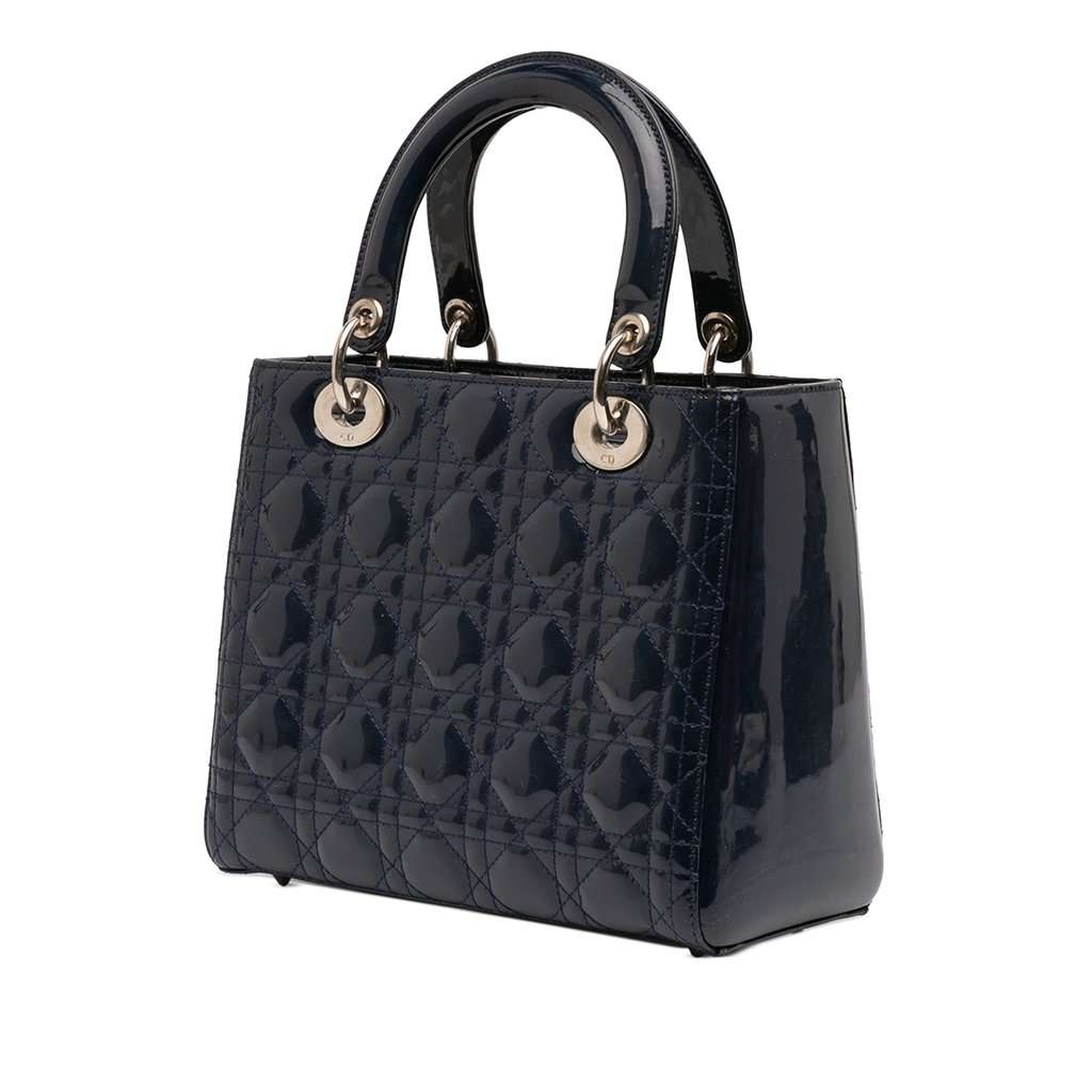 Dior Medium Patent Cannage Lady Dior Blue Leather Very good condition - Back View