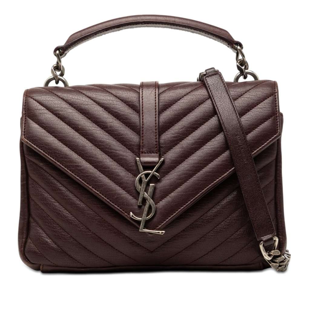 Saint Laurent Medium Quilted Chevron Sheepskin College Satchel Red Leather Very good condition - Front View