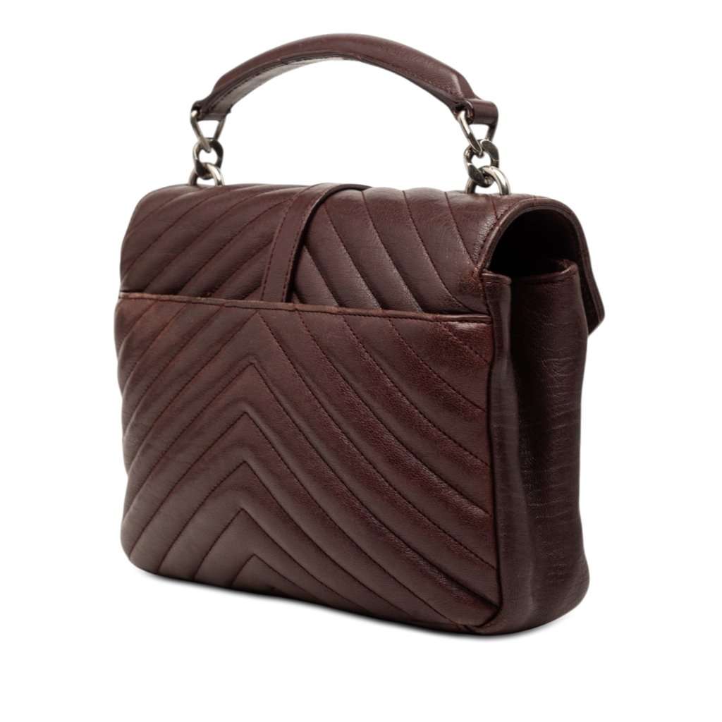 Saint Laurent Medium Quilted Chevron Sheepskin College Satchel Red Leather Very good condition - Back View