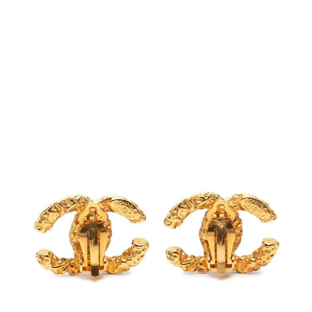 Chanel CC Gold Plated Lava Clip On Earrings Gold Metal Very good condition - Back View