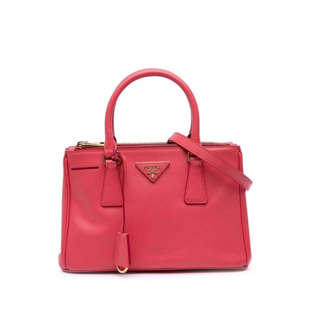 Prada Mini Saffiano Lux Galleria Double Zip Satchel Pink Leather Very good condition - Front View