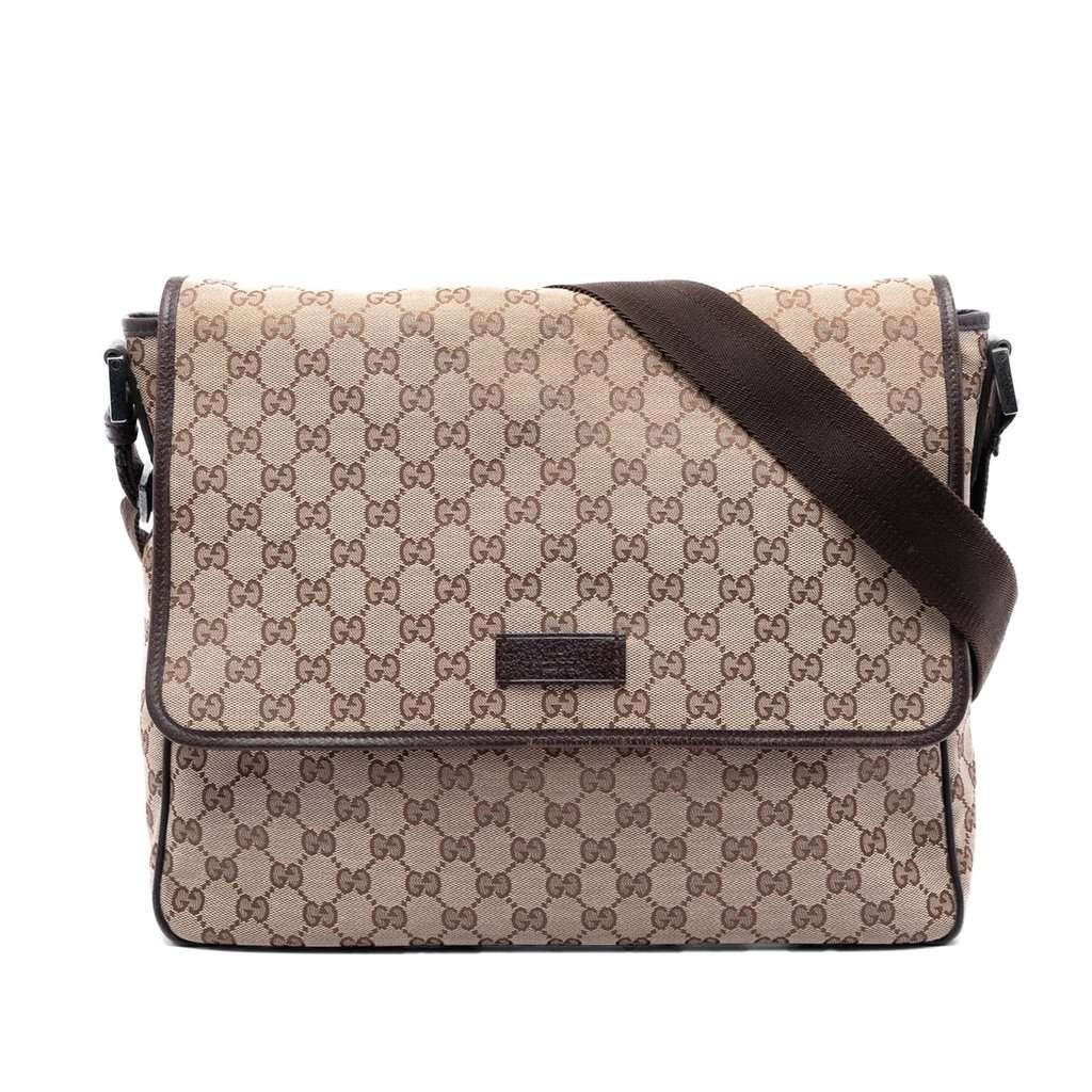 Gucci GG Canvas Flap Messenger Bag Beige Very good - Front View