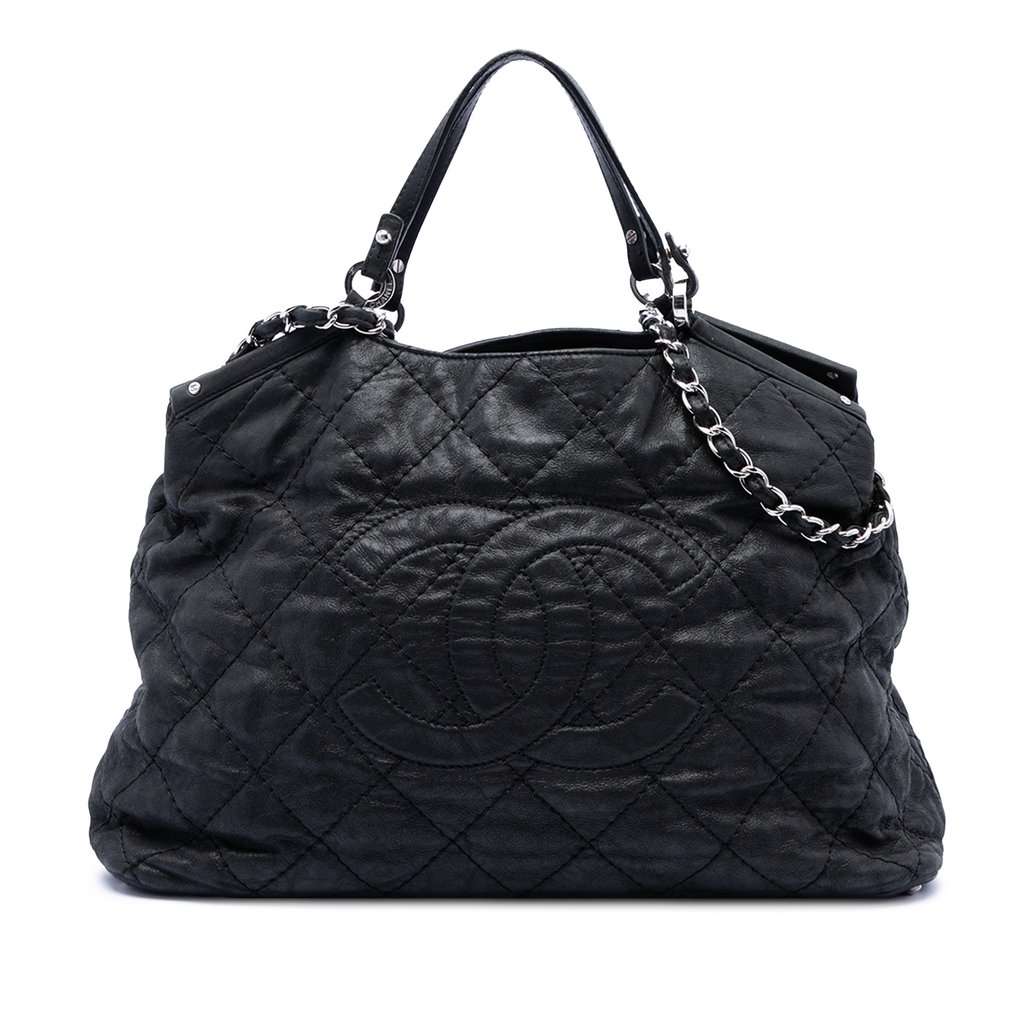 Chanel Large CC Quilted Iridescent Calfskin Sea Hit Tote Black Leather Very good condition - Front View