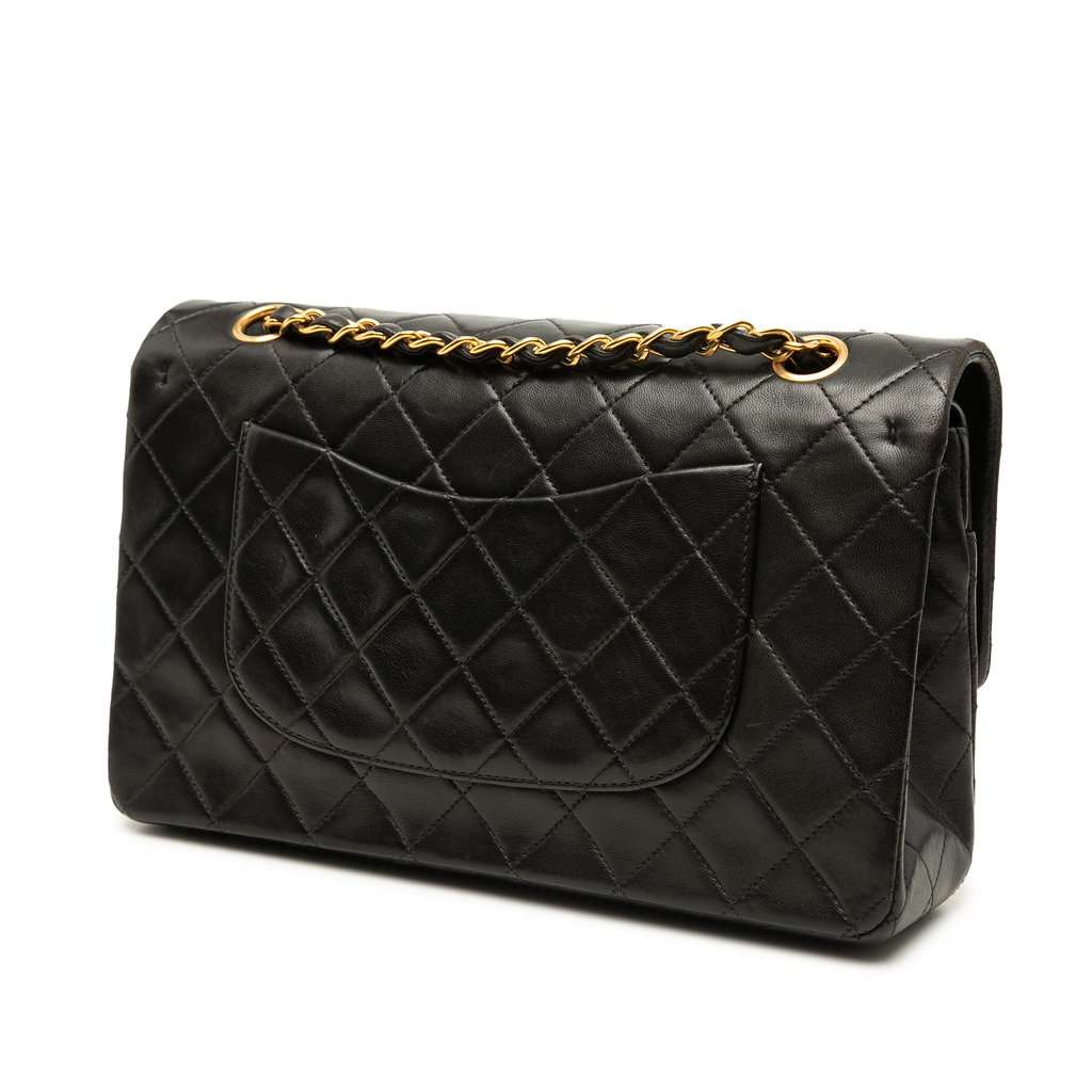 Chanel Medium Classic Lambskin Double Flap Black Leather Very good - Back View