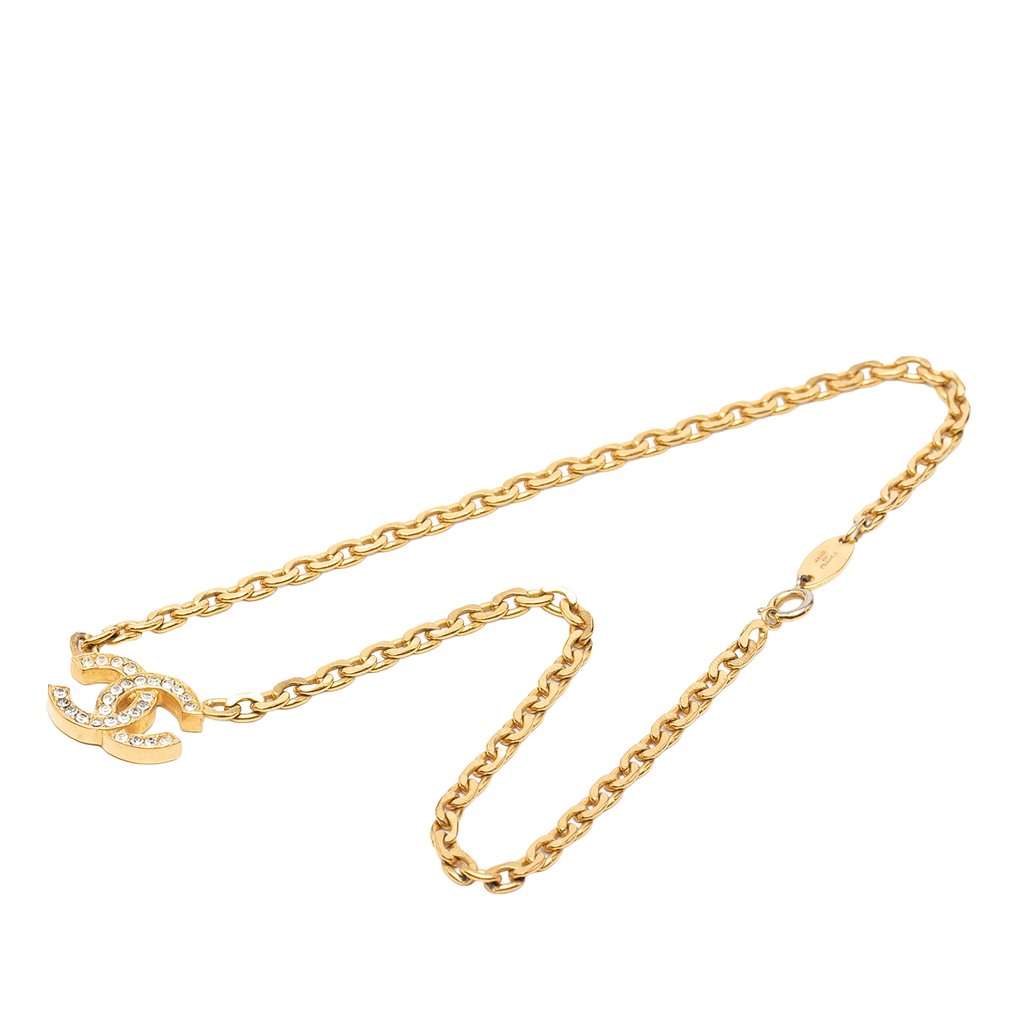 Chanel CC Gold Plated Strass Pendant Necklace Gold Metal Very good condition - Front View