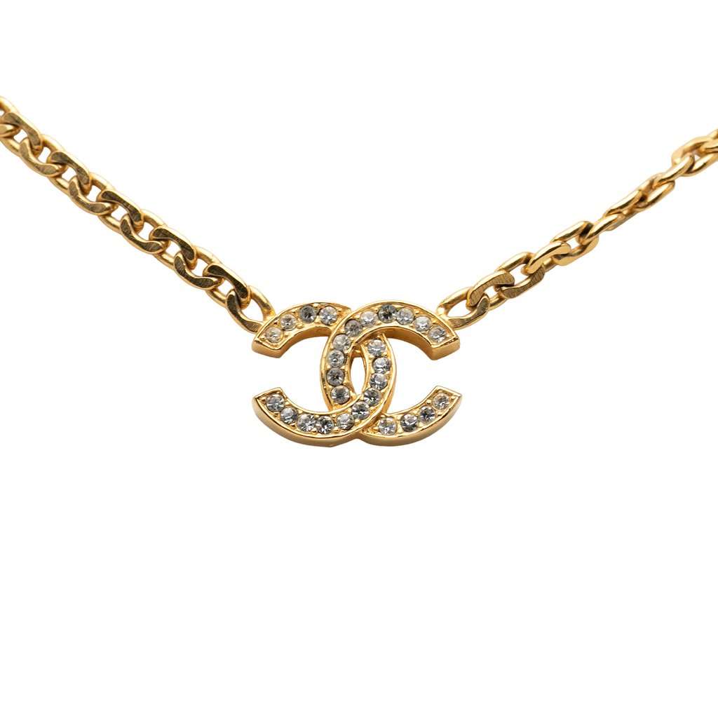 Chanel CC Gold Plated Strass Pendant Necklace Gold Metal Very good condition - Back View