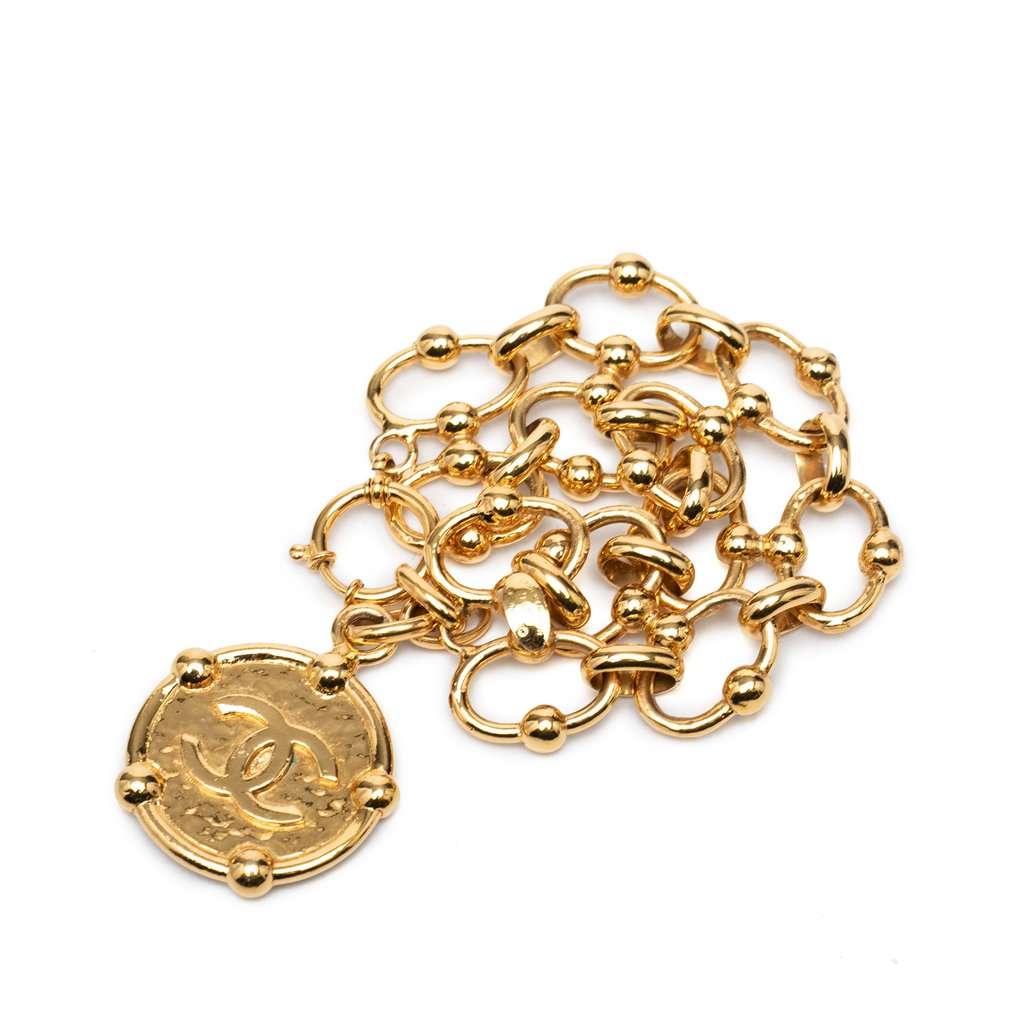 Chanel CC Gold Plated Medallion Wide Link Bracelet Gold Metal Very good condition - Back View