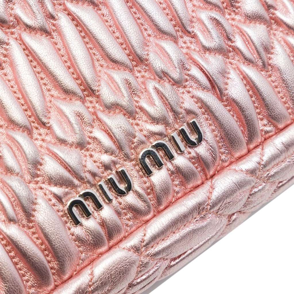 Miu Miu Matelasse Metallic Nappa Crystal Chain Satchel Pink Leather Very good - Box View