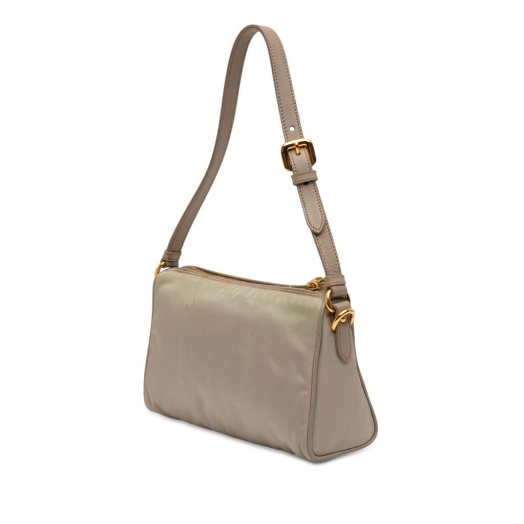 Prada Saffiano Trimmed Tessuto Pocket Shoulder Bag Beige Very good condition - Back View