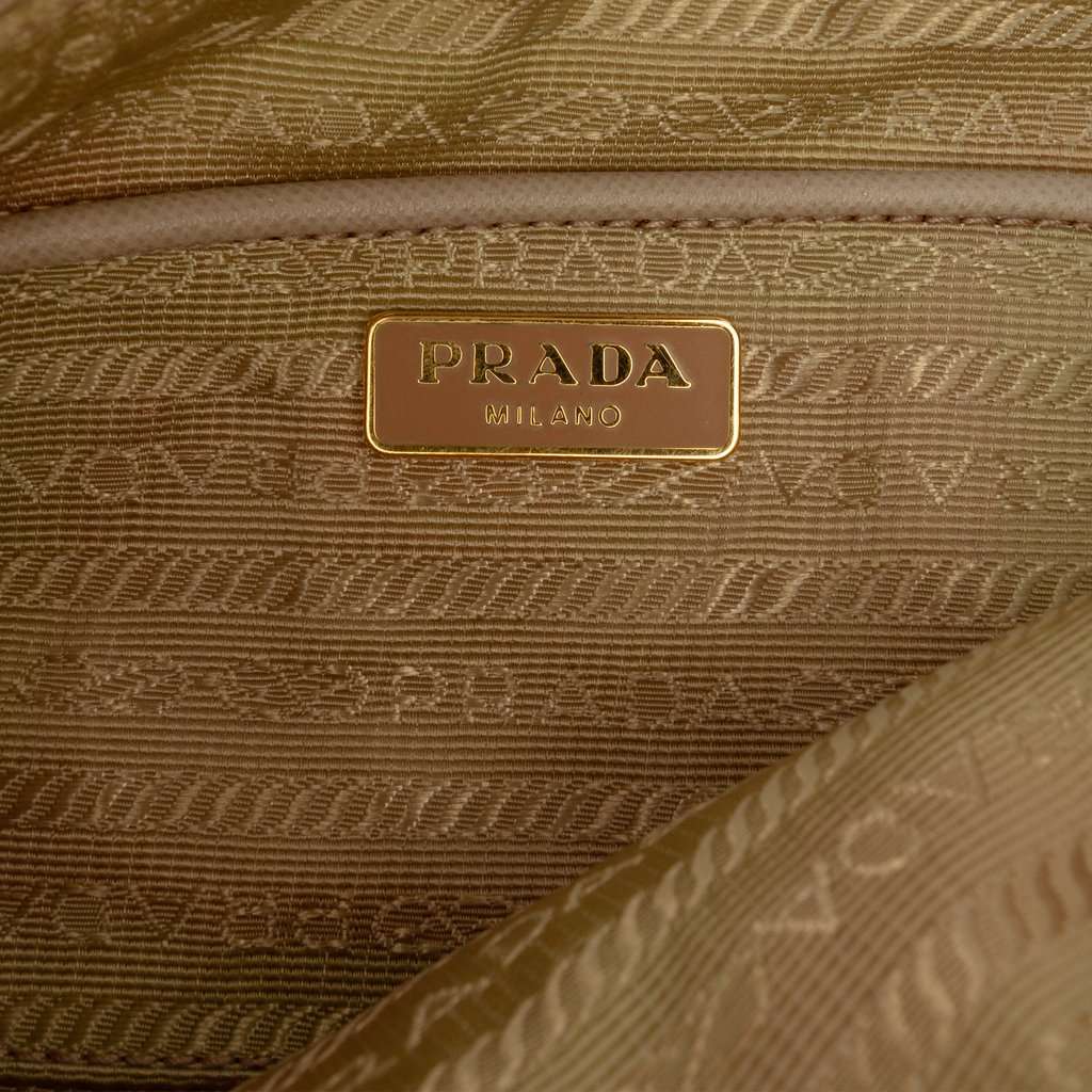 Prada Saffiano Trimmed Tessuto Pocket Shoulder Bag Beige Very good condition - Box View