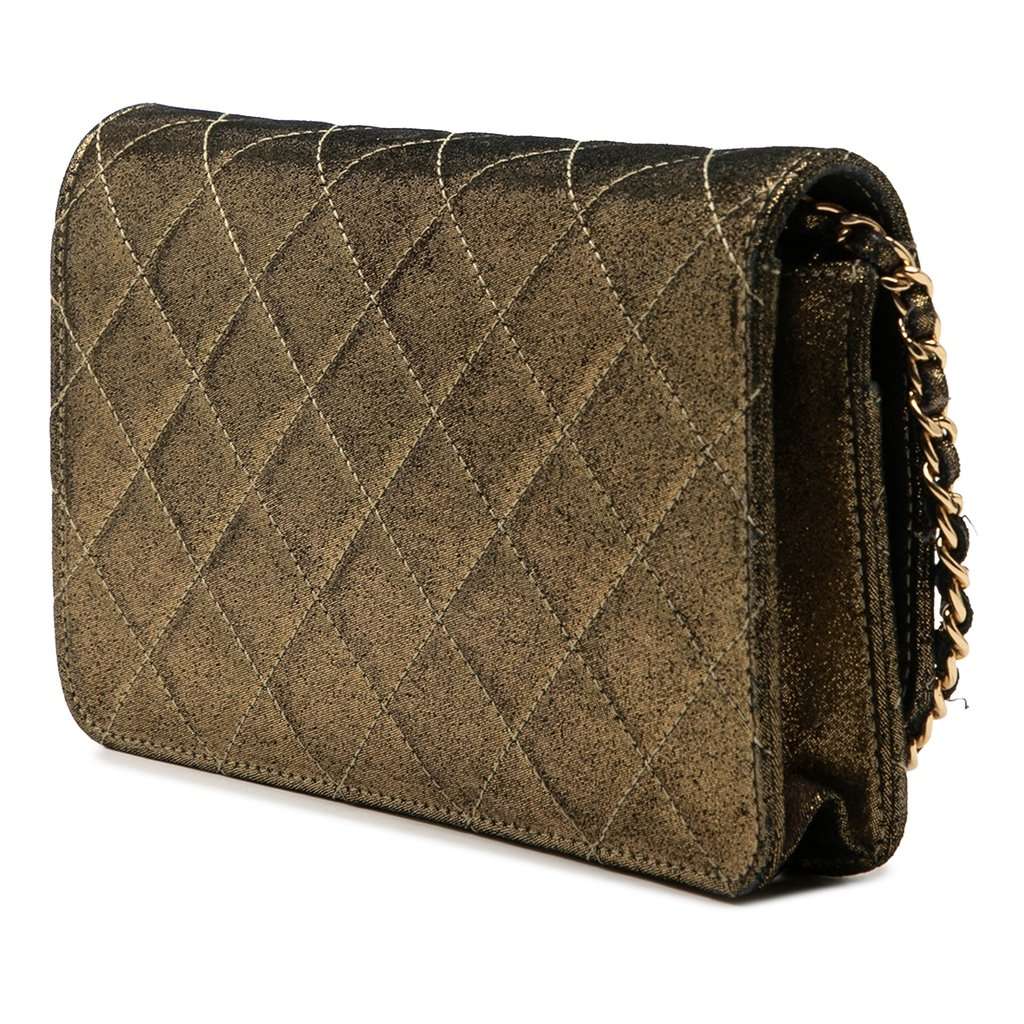 Chanel Quilted Iridescent Lambskin Tartan Button Wallet On Chain Gold Leather Very good condition - Back View