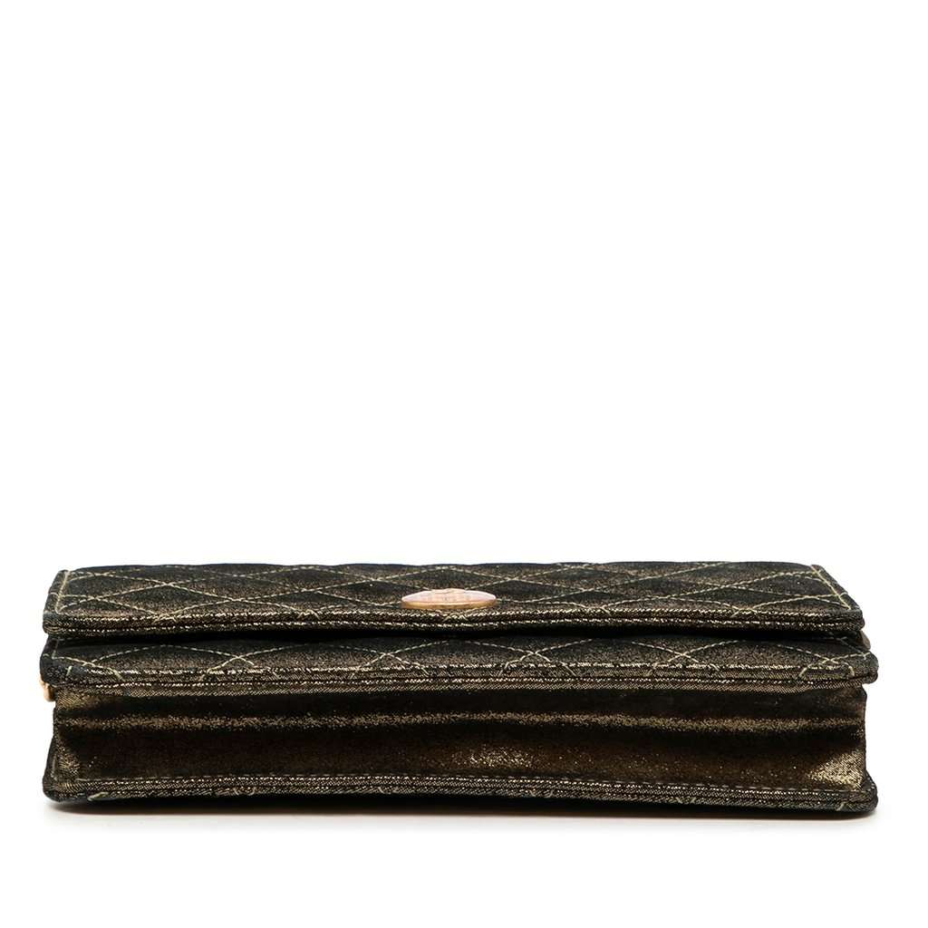 Chanel Quilted Iridescent Lambskin Tartan Button Wallet On Chain Gold Leather Very good condition - Inside View