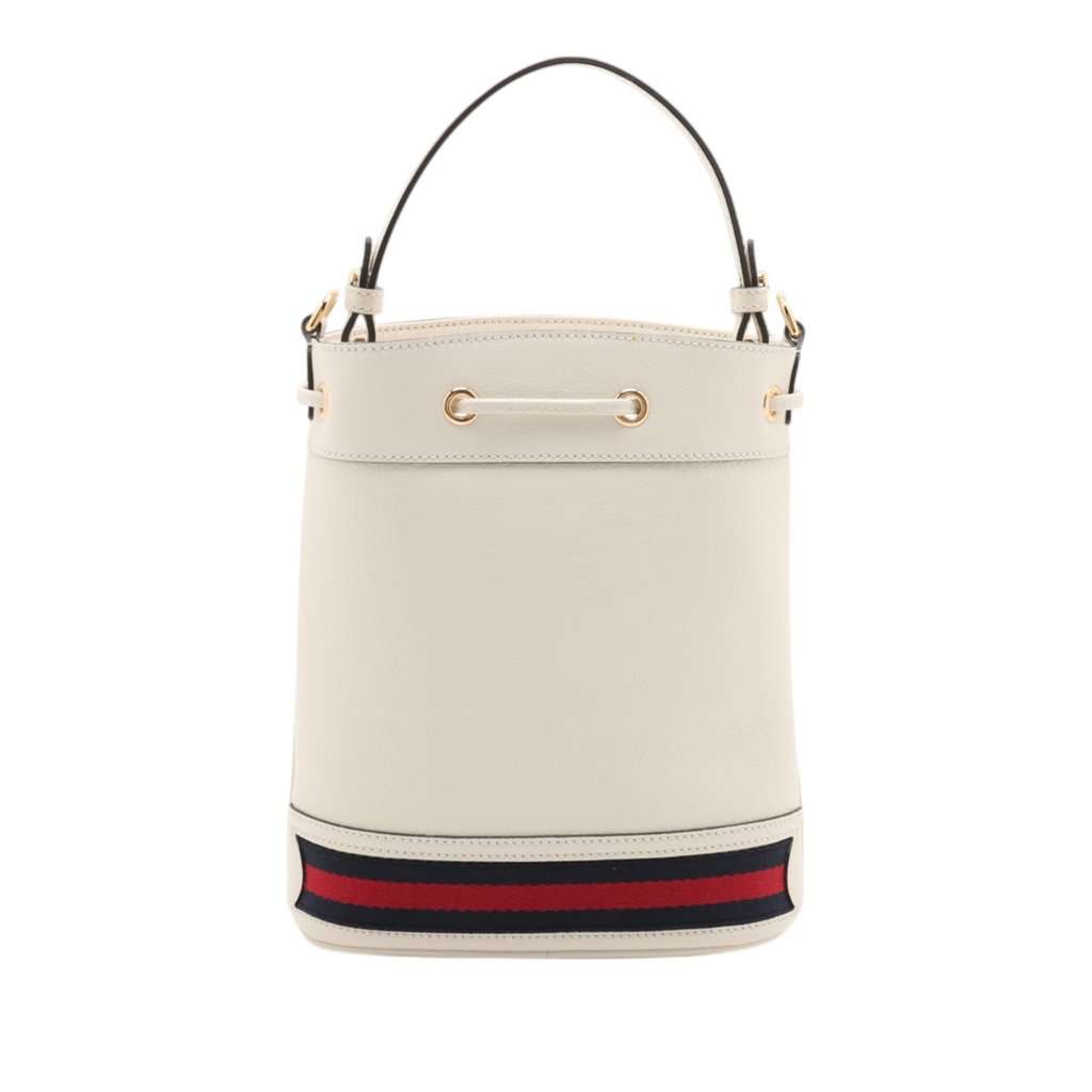 Gucci Small Calfskin Web Ophidia Bucket Bag White Leather Very good condition - Back View