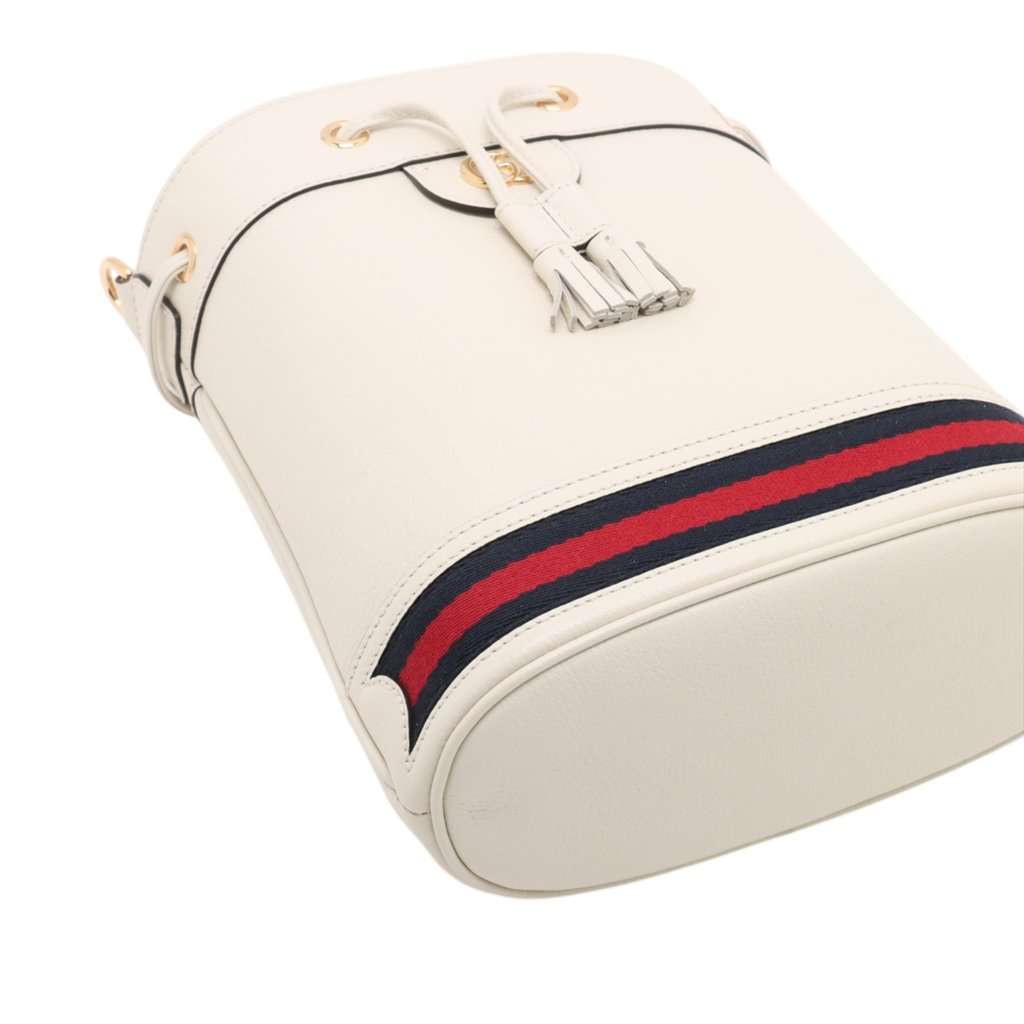 Gucci Small Calfskin Web Ophidia Bucket Bag White Leather Very good condition - Inside View