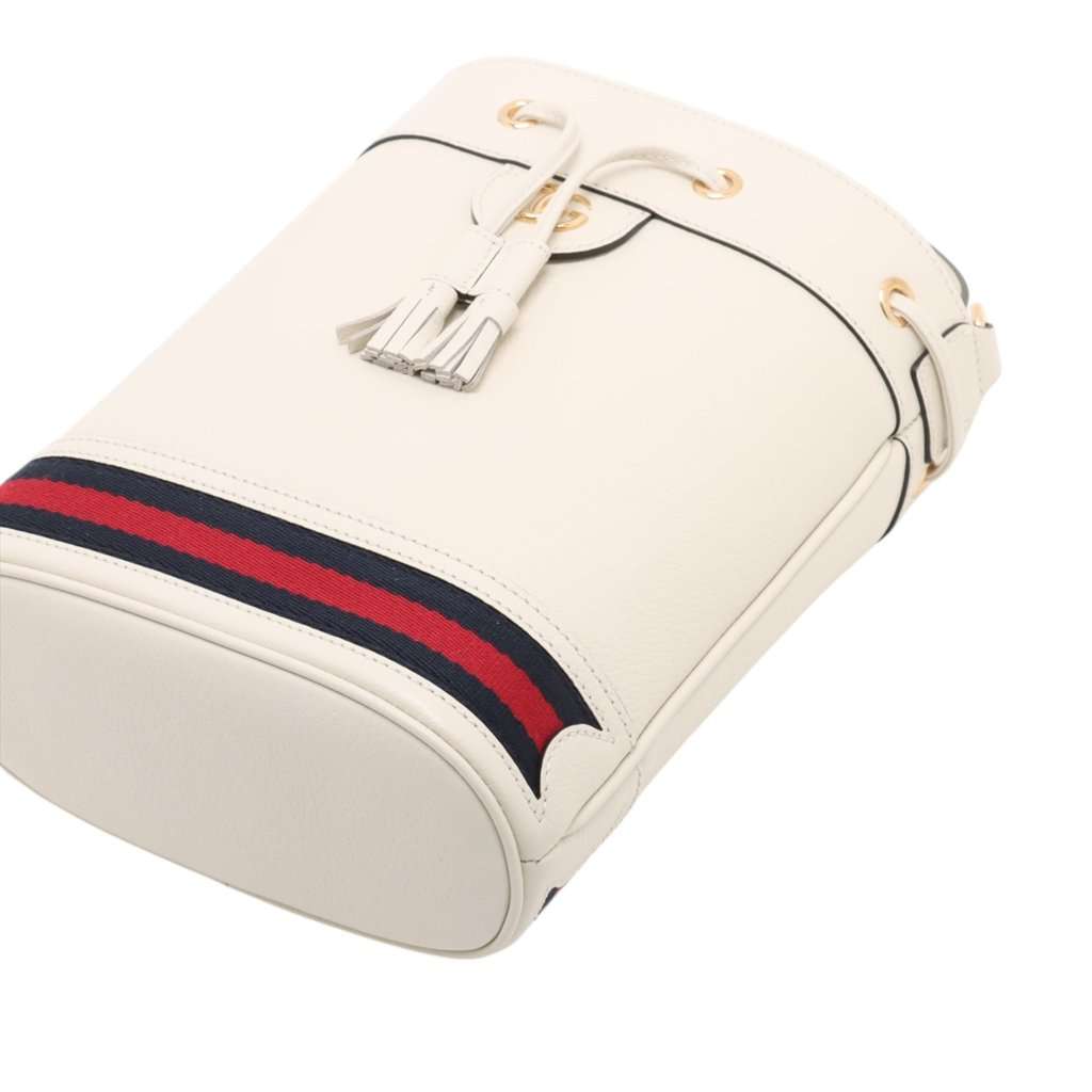 Gucci Small Calfskin Web Ophidia Bucket Bag White Leather Very good condition - Model View