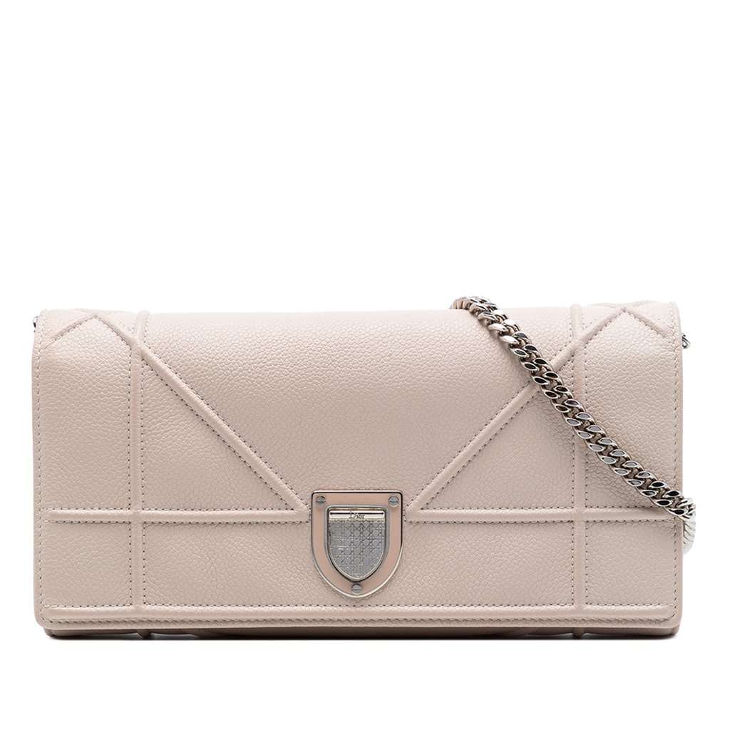 Dior Grained Calfskin Diorama Croisiere Wallet on Chain Pink Leather Very good condition - Front View