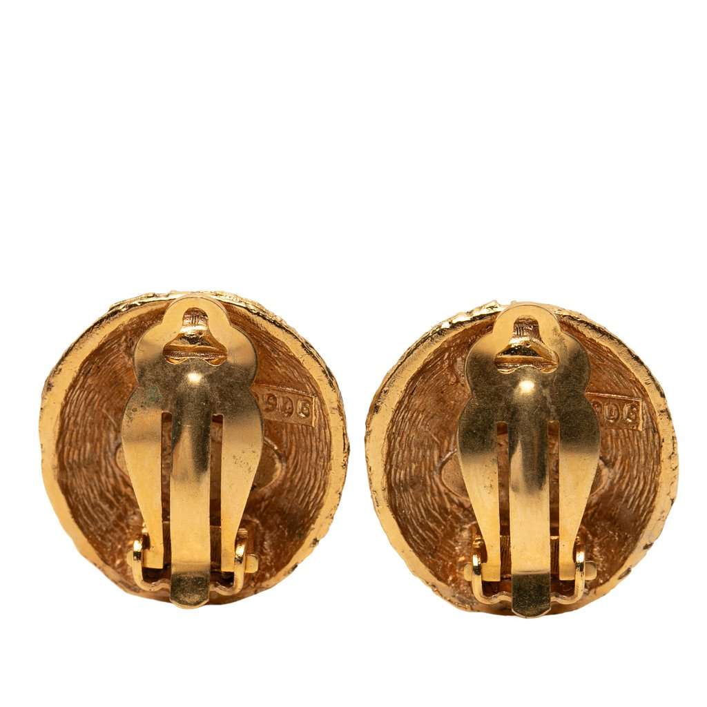 Chanel CC Gold Plated Woven Round Clip On Earrings Gold Metal Very good condition - Back View
