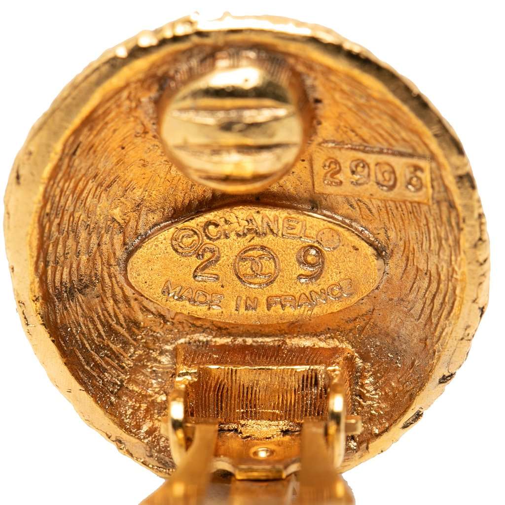 Chanel CC Gold Plated Woven Round Clip On Earrings Gold Metal Very good condition - Inside View