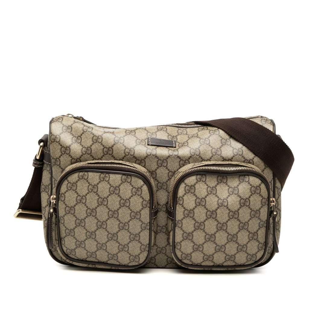 Gucci GG Supreme Double Pocket Crossbody Beige Very good condition - Front View