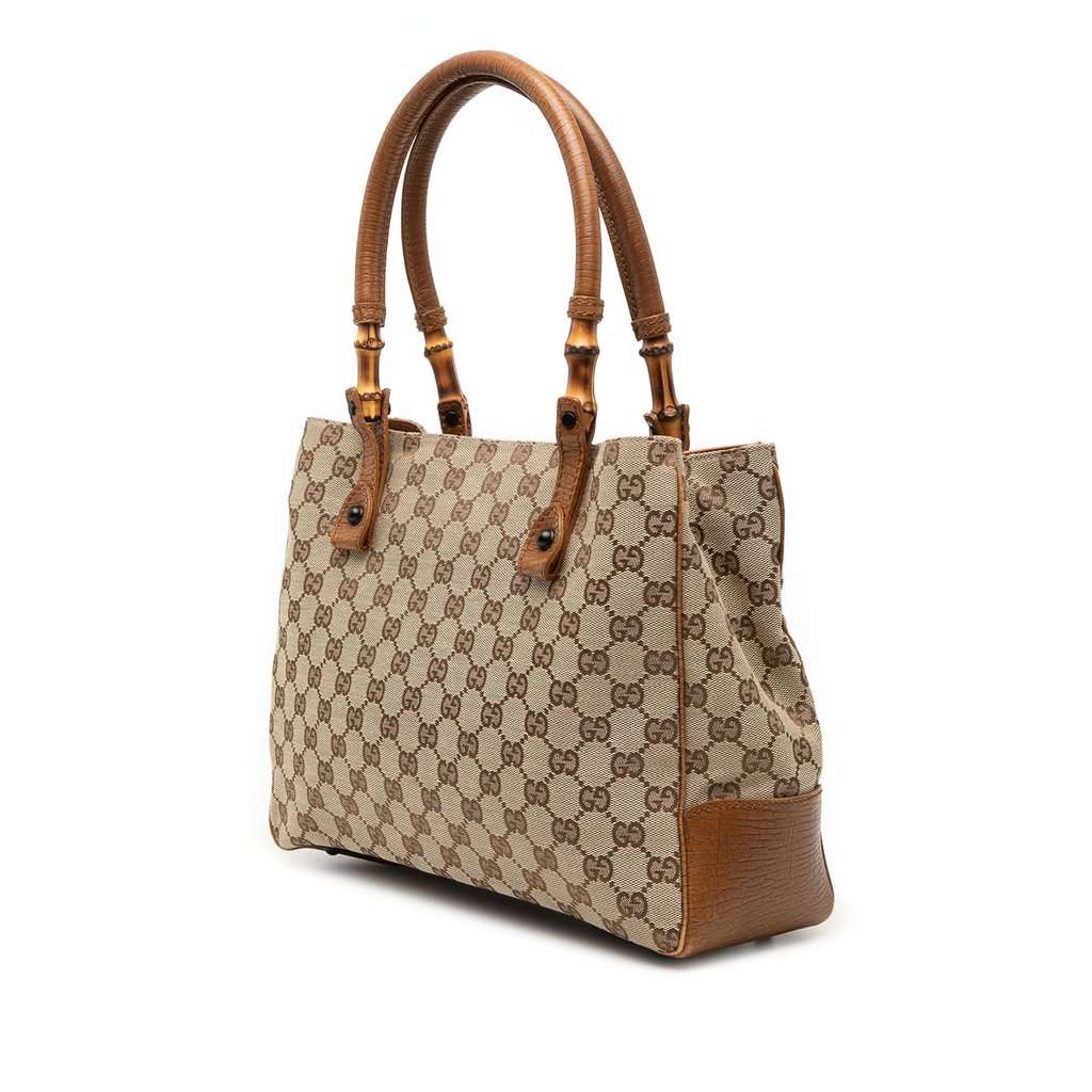 Gucci GG Canvas Bamboo Tote Beige Very good - Back View