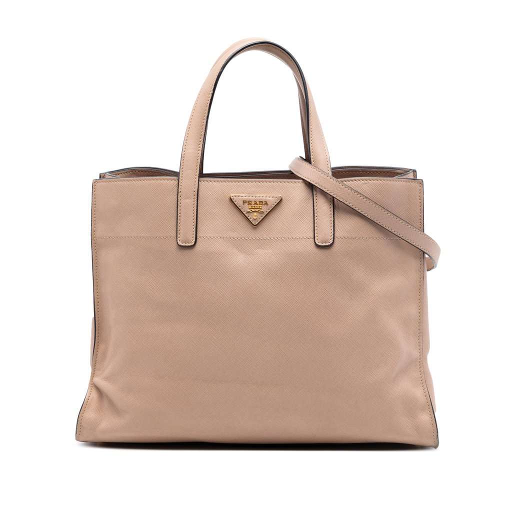 Prada Saffiano Soft Triple Pocket Satchel Brown Leather Good condition - Front View