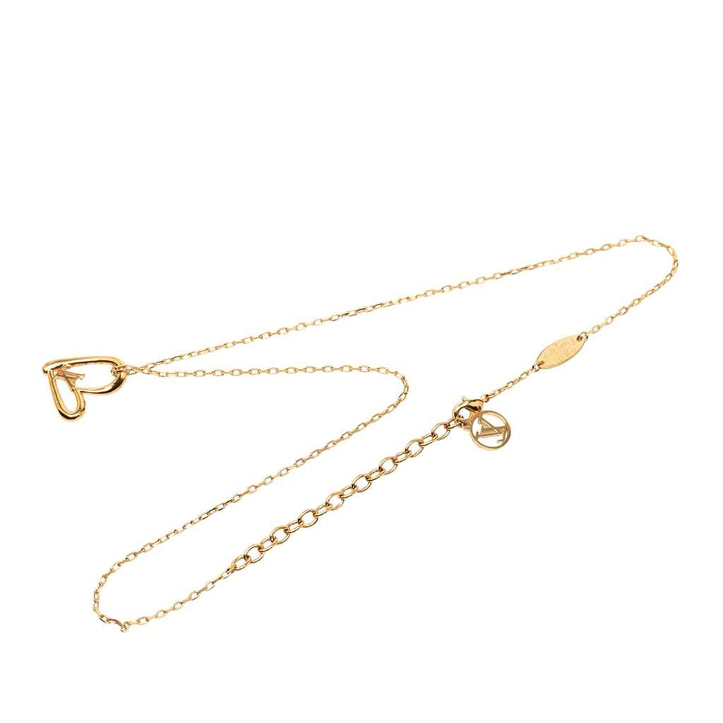 Louis Vuitton Gold Plated LV Fall In Love Pendant Necklace Gold Metal Very good condition - Front View