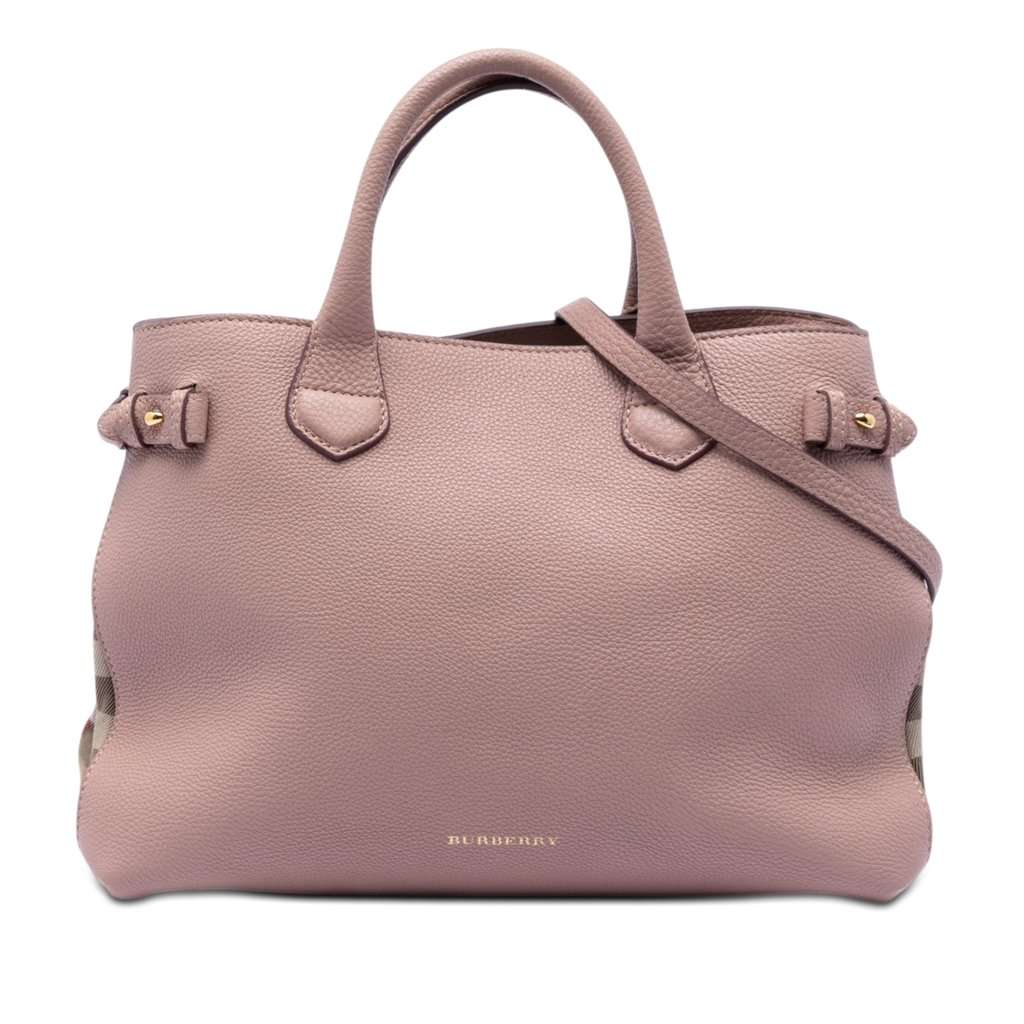 Burberry Medium Calfskin and House Check Banner Satchel Pink Leather Very good - Front View