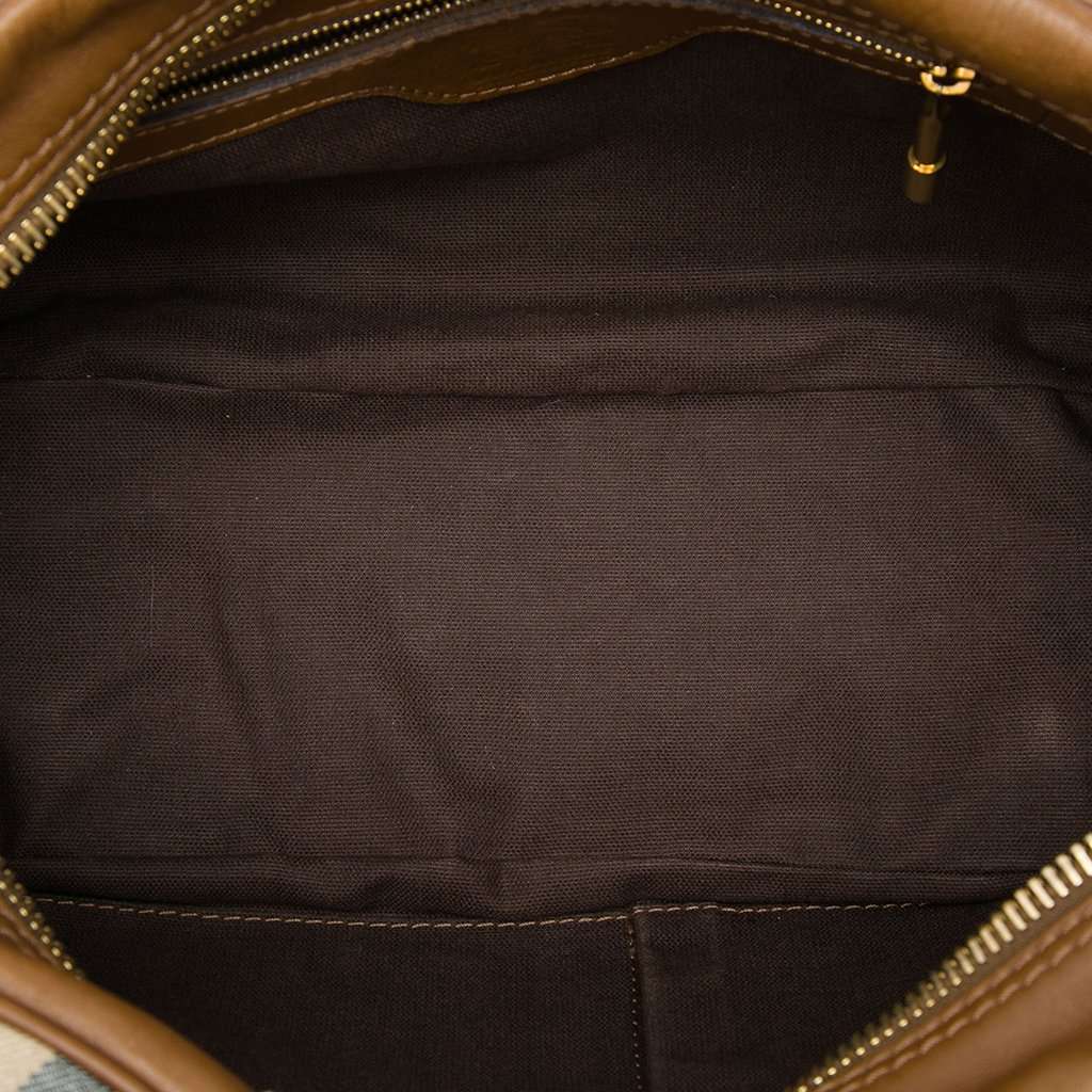 Burberry House Check Canvas Ashbury Knight Handbag Brown Very good - Model View