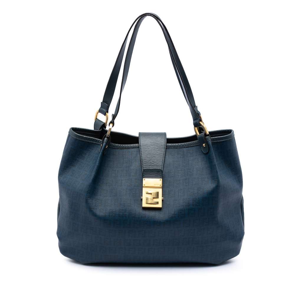Fendi Zucchino Spalmati Chiusura Tote Blue Very good - Front View