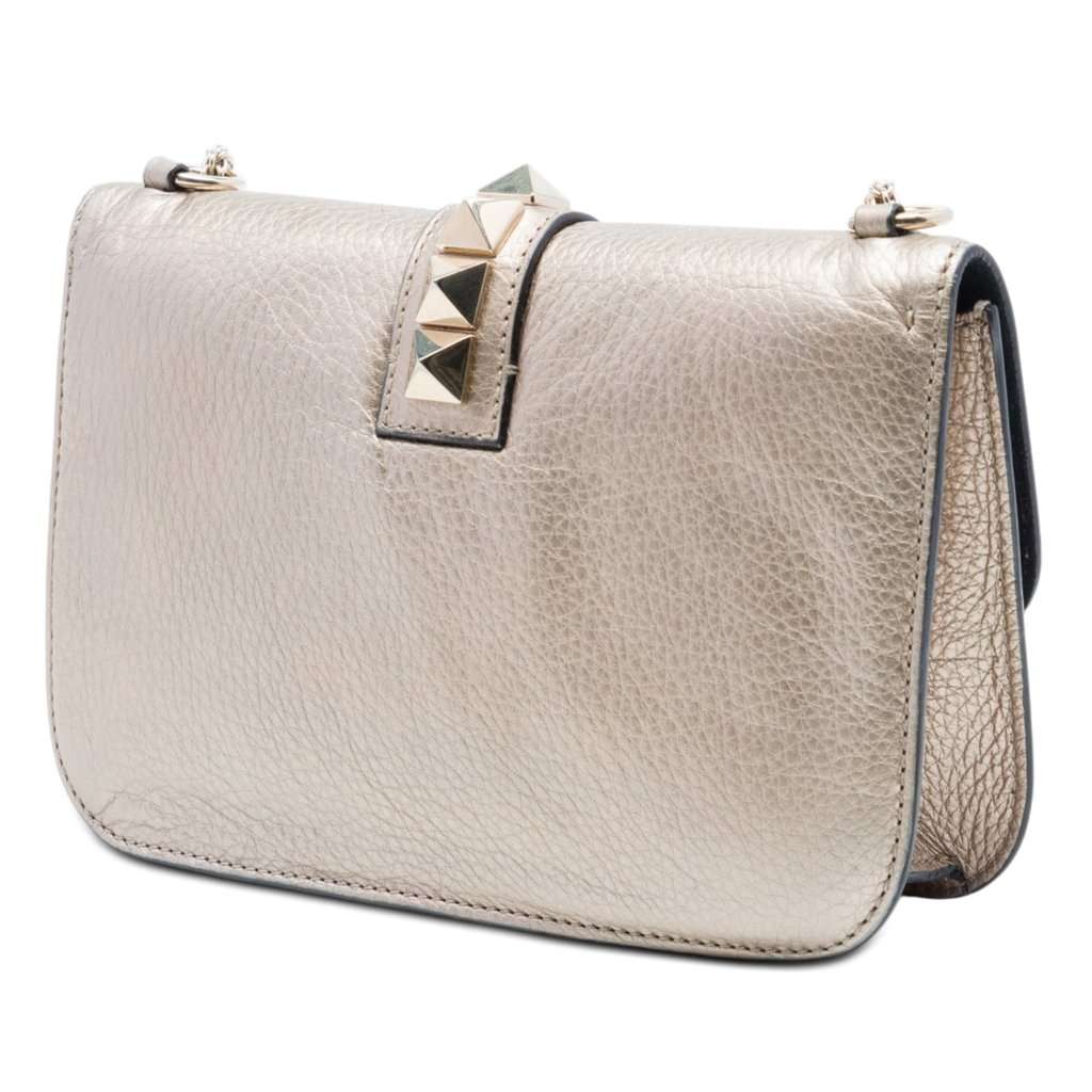 Valentino Medium Metallic Leather Rockstud Glam Lock Crossbody Gold Leather Very good - Back View
