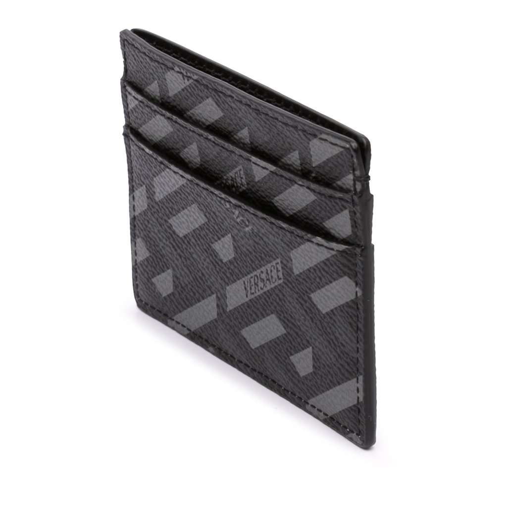 Versace La Greca Coated Canvas Card Holder Black Leather Very good - Back View