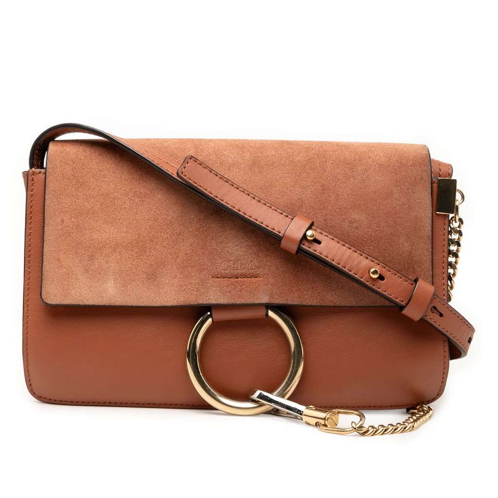 Chloé Small Suede and Calfskin Faye Crossbody Brown Leather Very good - Front View