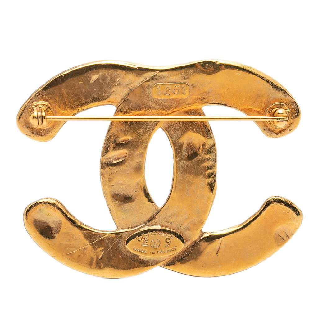 Chanel CC Gold Plated Quilted Diamond  Brooch Gold Metal Very good - Back View