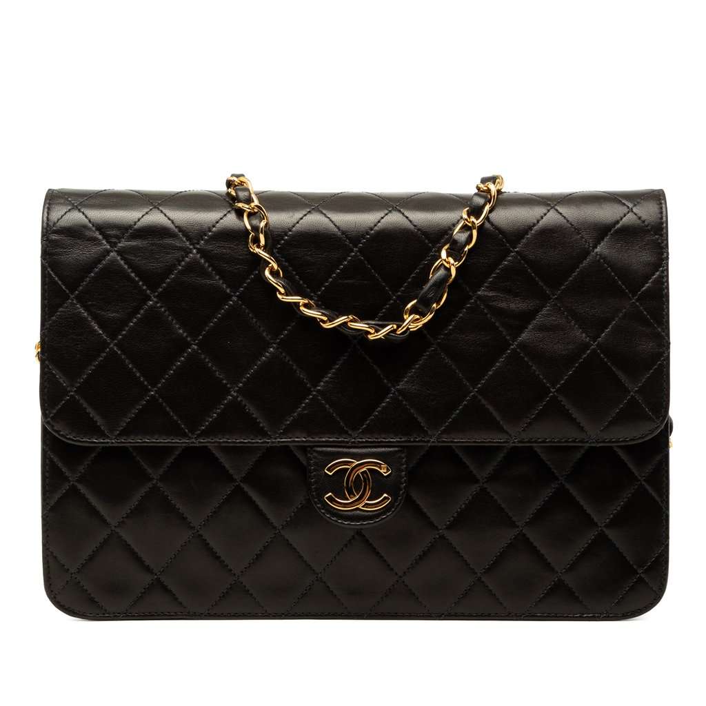 Chanel Medium CC Quilted Lambskin Single Flap Black Leather Very good - Front View