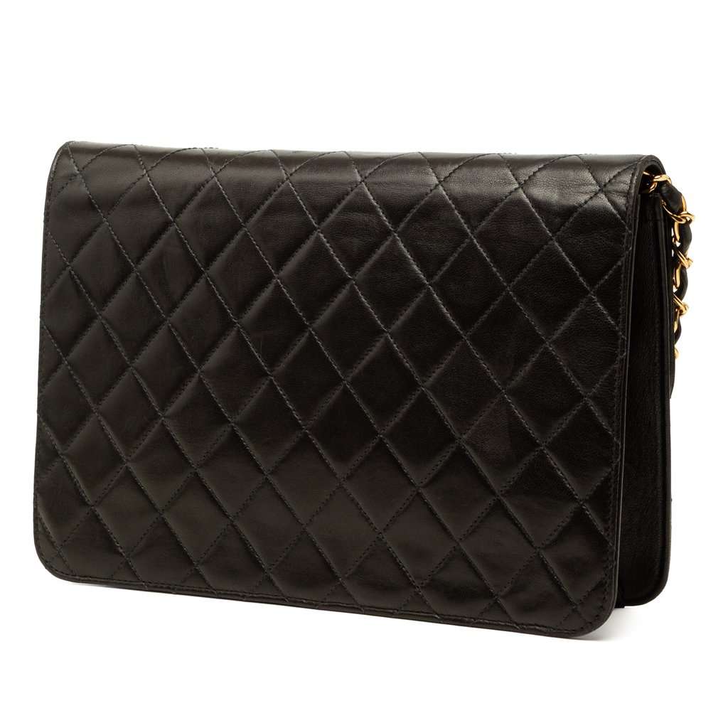 Chanel Medium CC Quilted Lambskin Single Flap Black Leather Very good - Back View