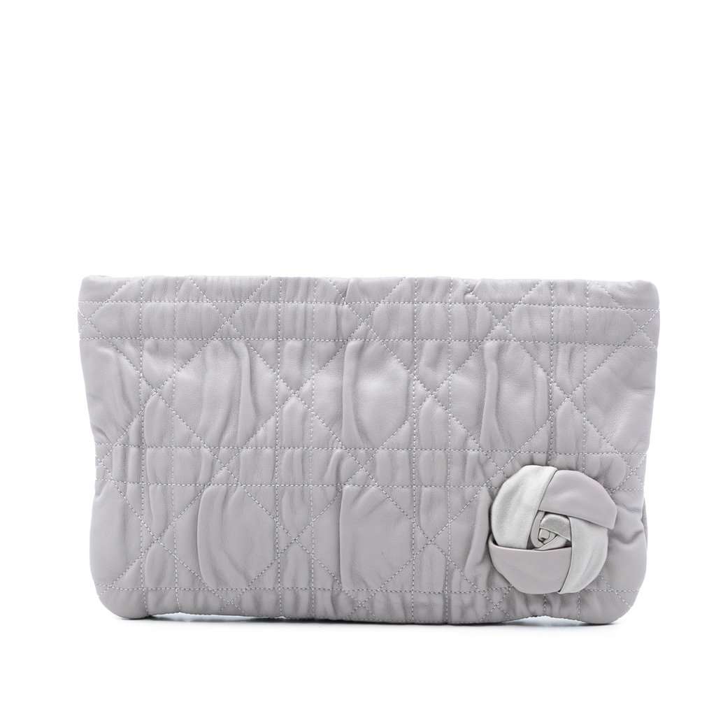 Dior Calfskin Cannage Rose Clutch MultiColor Leather Very good condition - Front View