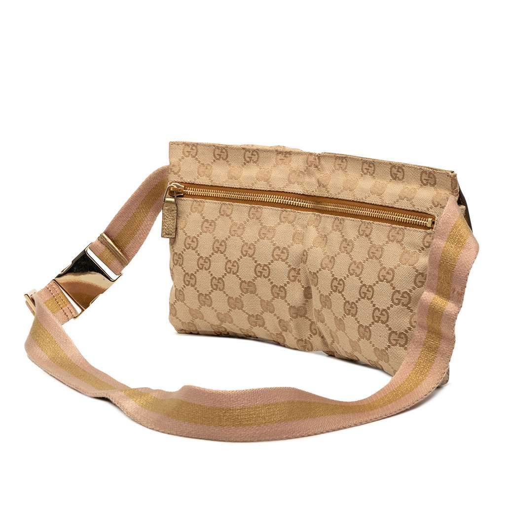 Gucci GG Canvas Web Double Pocket Belt Bag Beige Very good condition - Back View