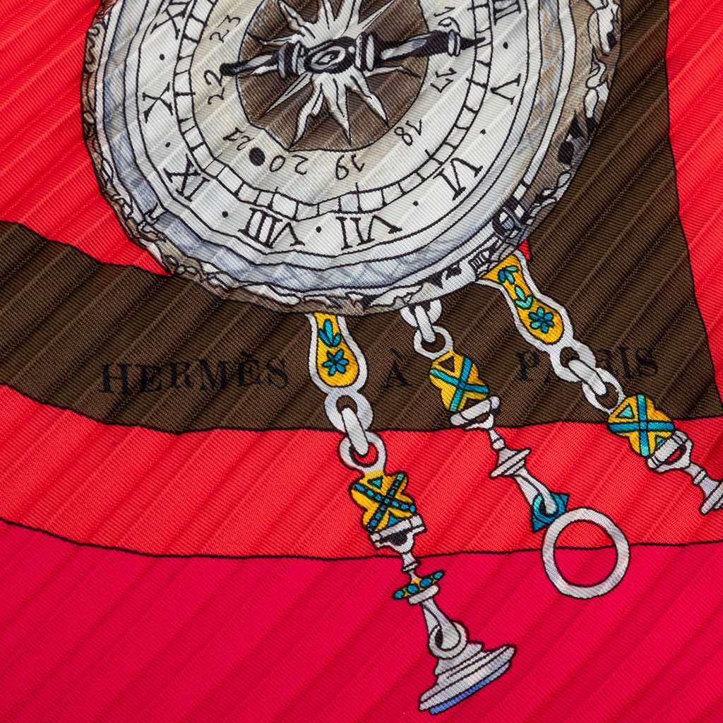 Hermès Parmi Les Fleurs Je Compte Les Heures Pleated Silk Scarf Red Never worn - Box View