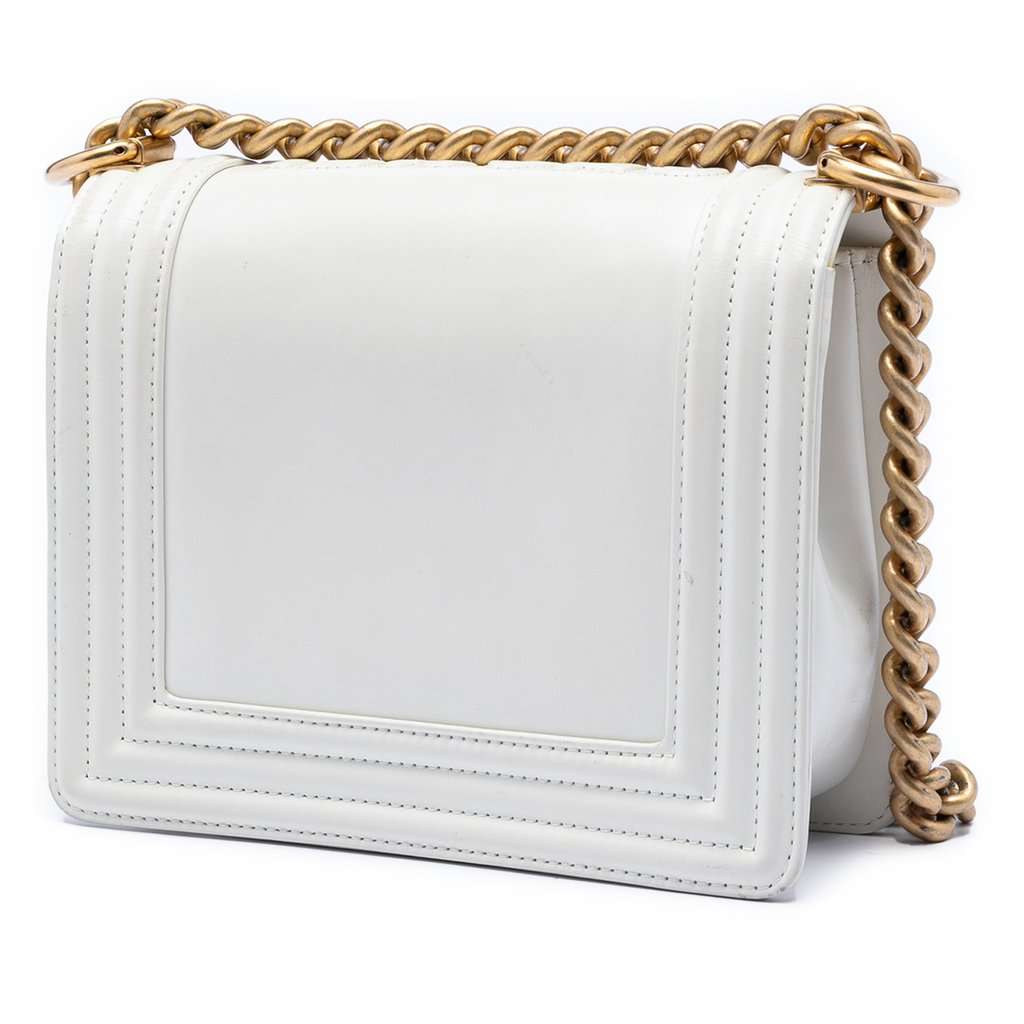 Chanel Square Calfskin Boy Reverso Flap White Leather Very good condition - Back View