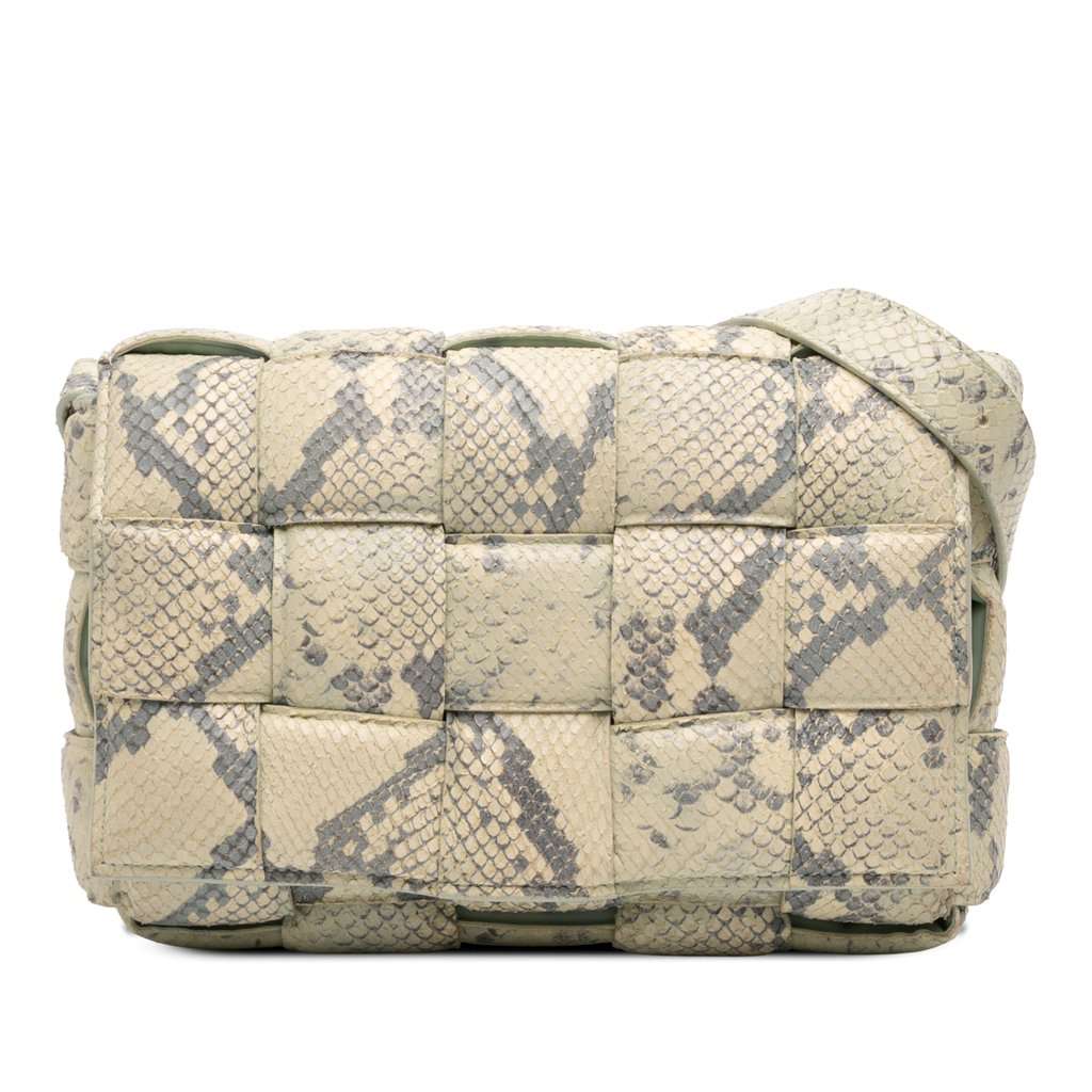 Bottega Veneta Python Embossed Goatskin Intrecciato Padded Cassette Crossbody Green Leather Very good - Front View