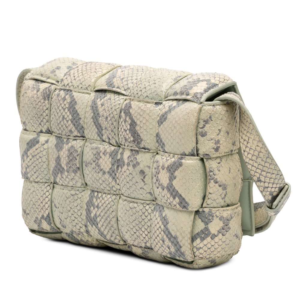 Bottega Veneta Python Embossed Goatskin Intrecciato Padded Cassette Crossbody Green Leather Very good - Back View