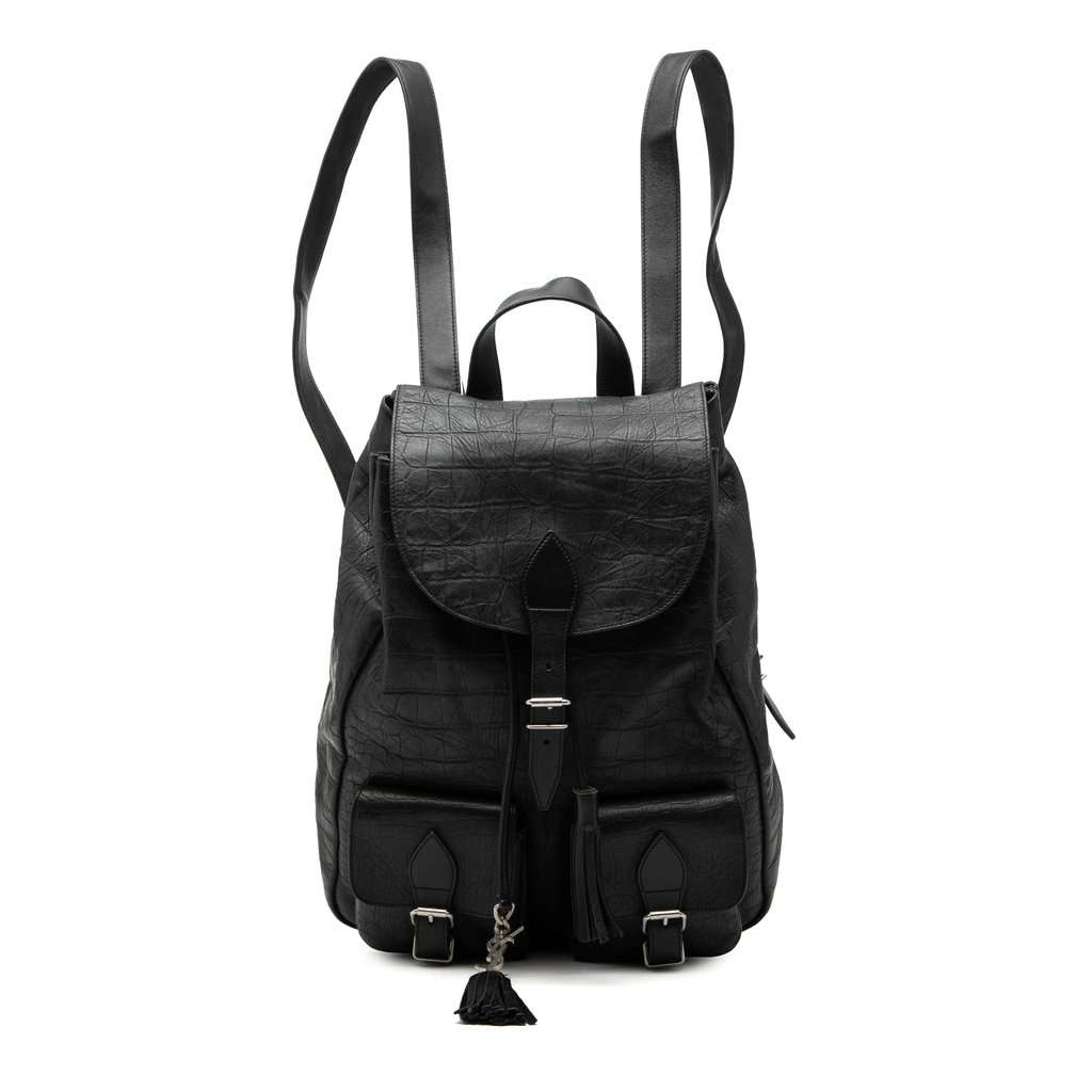 Saint Laurent Croc Embossed Leather Festival Backpack Black Leather Very good condition - Front View