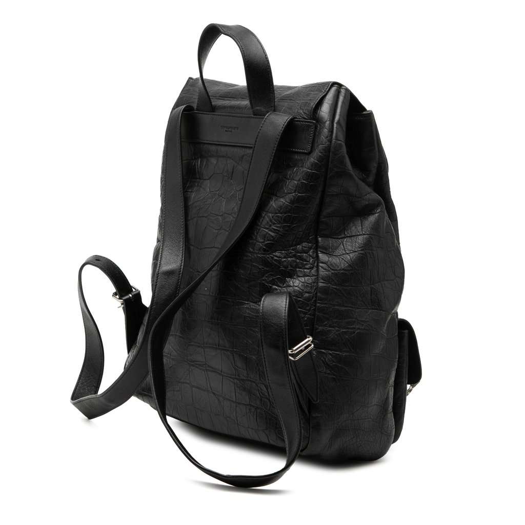 Saint Laurent Croc Embossed Leather Festival Backpack Black Leather Very good condition - Back View