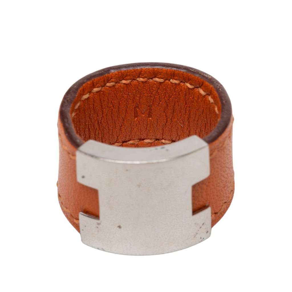 Hermès Swift and Palladium Plated Lurie Ring Orange Leather Very good condition - Box View